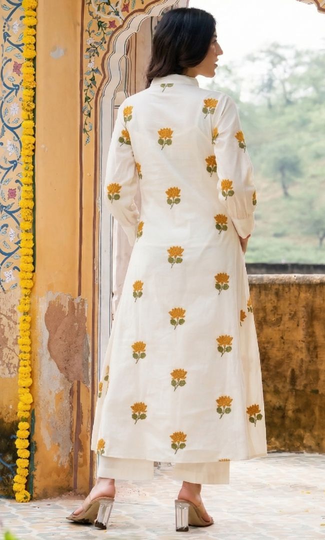 Seoul Mustard Lotus Kurta Co ord Set