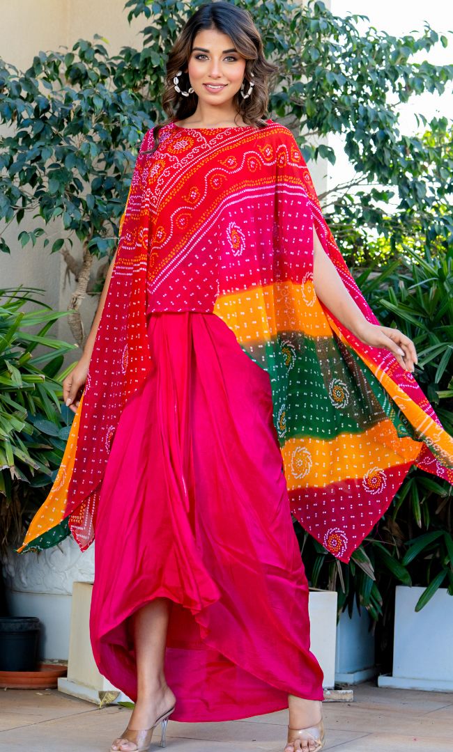 Hot Pink Bandhej Skirt Set