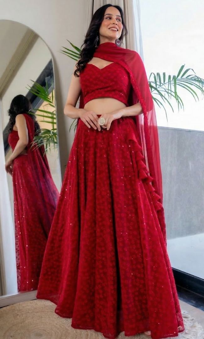Twilight Red Chikankari Lehenga
