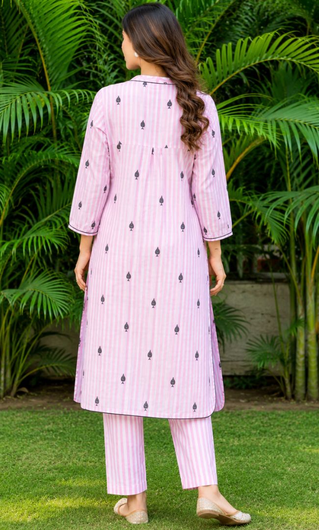 Striped Pikes Spades Cotton Kurta Set
