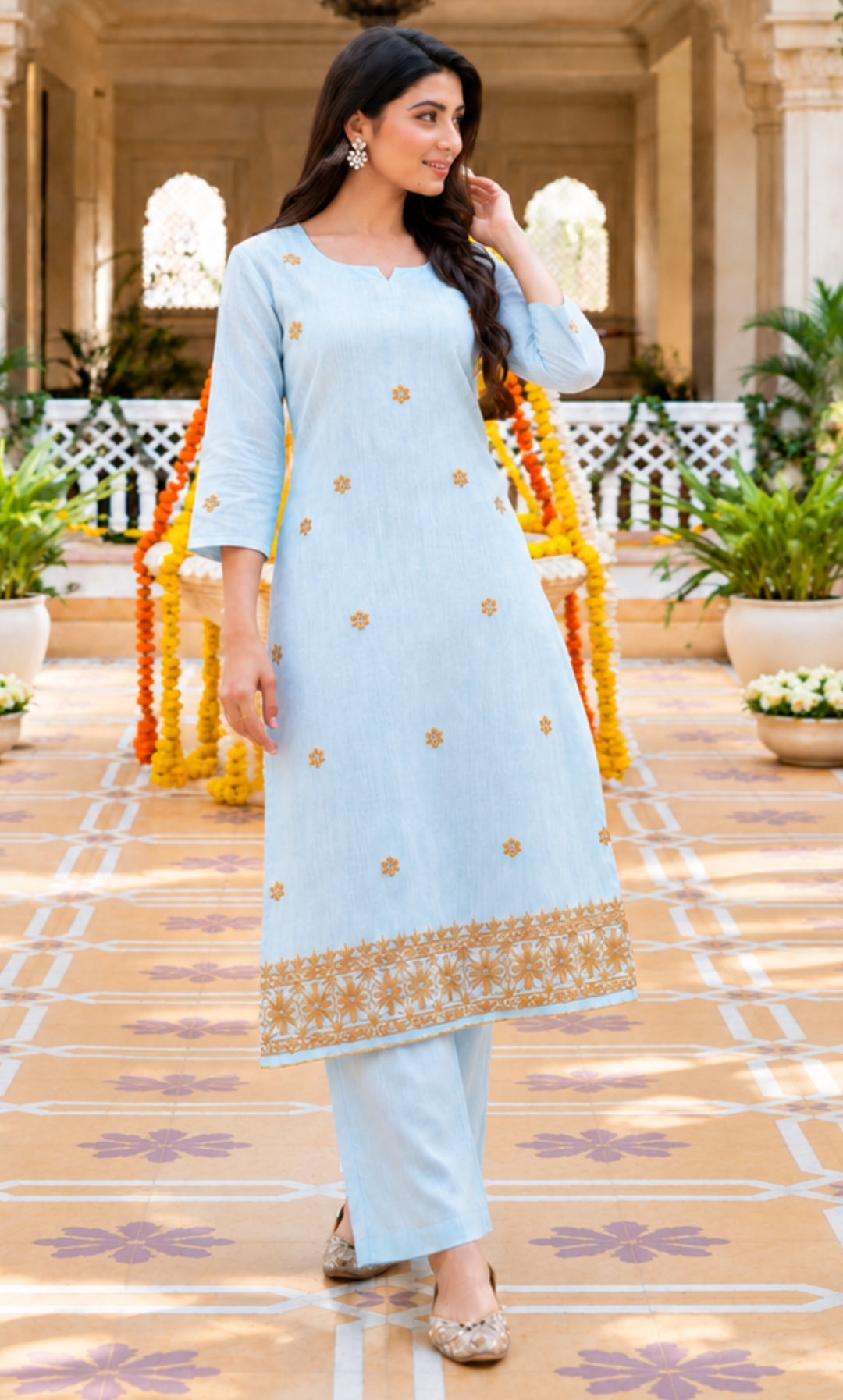 Petal Dusk Linen Kurta Set