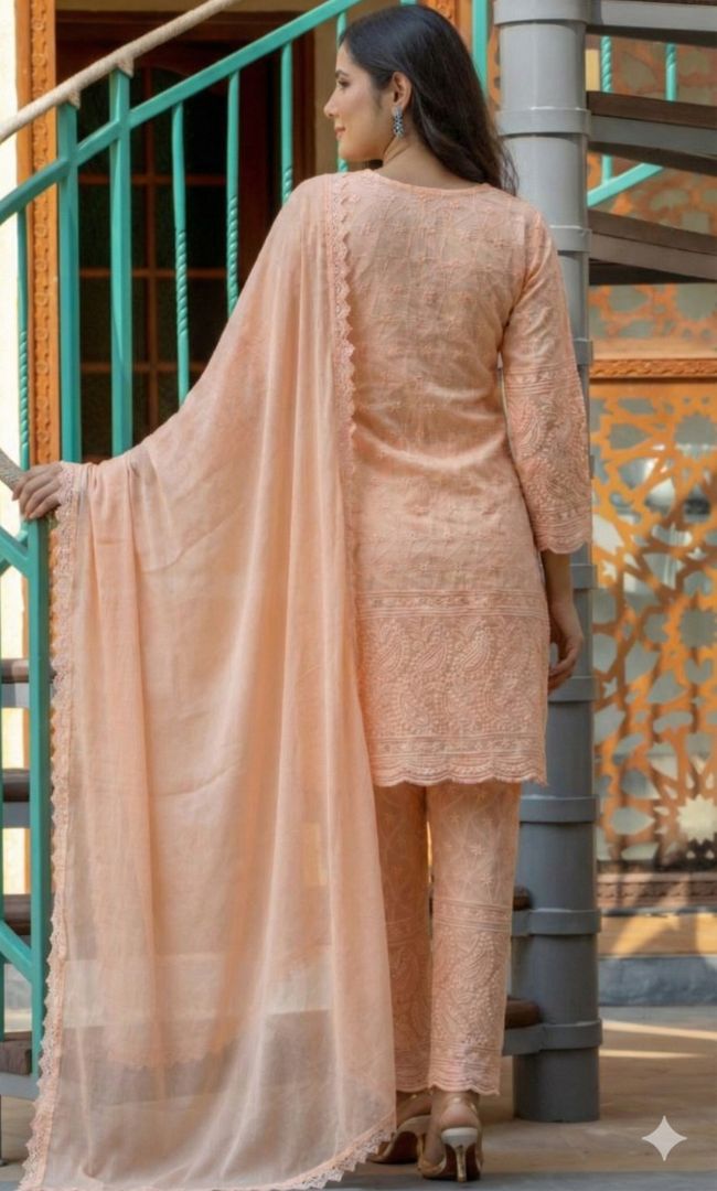 Zareen Peach Chikankari Kurta Set