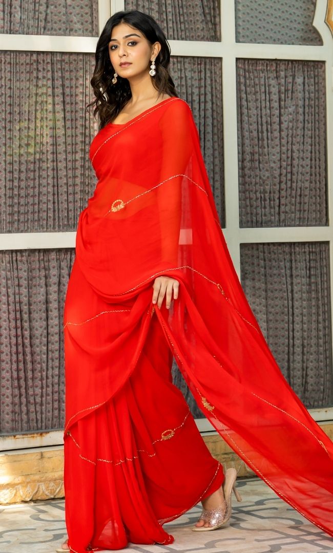 Blood Red Aari Work Saree