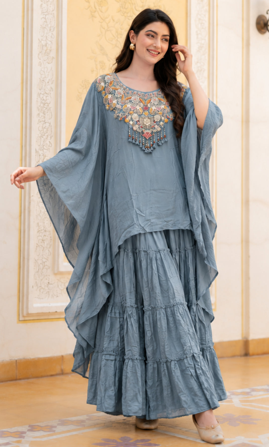 Silver Sky Chinnon Sharara Set