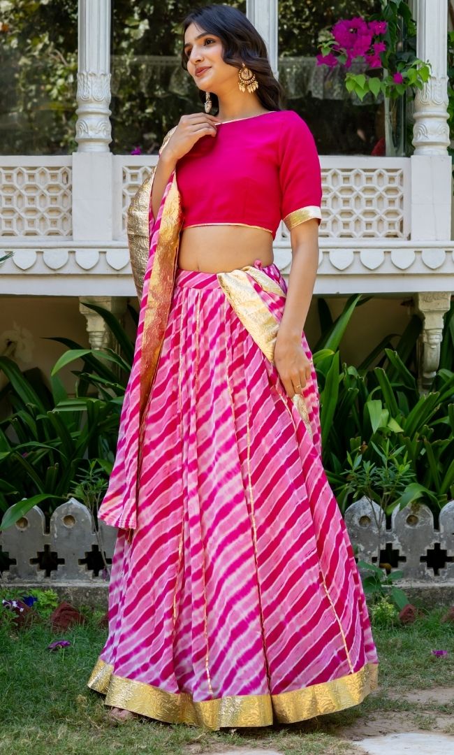 Marwar Pink Leheriya Lehenga Set