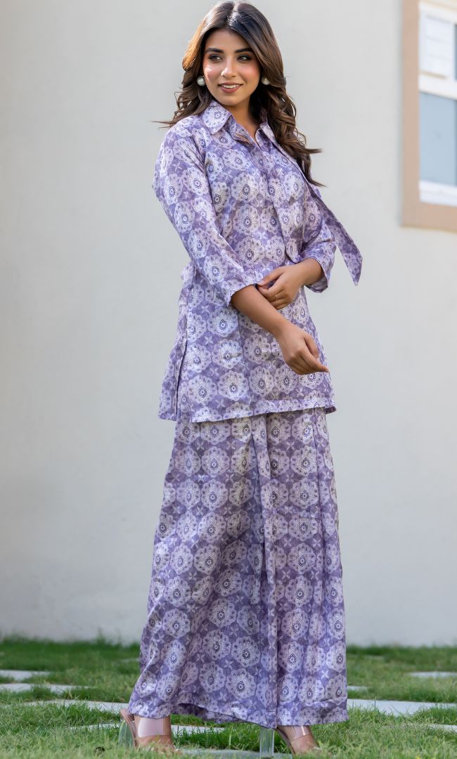 Purple Muslin Printed Co-ord Set