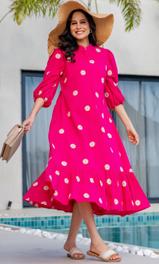 Pop Of Pink Midi Dress
