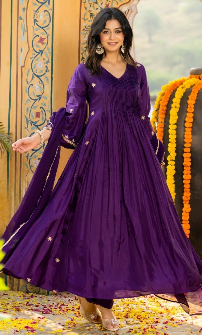 Deep Purple Embroidered Suit Set