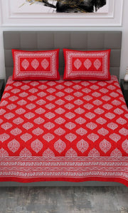 RED BLOCKPRINT DOUBLE BED BEDSHEET