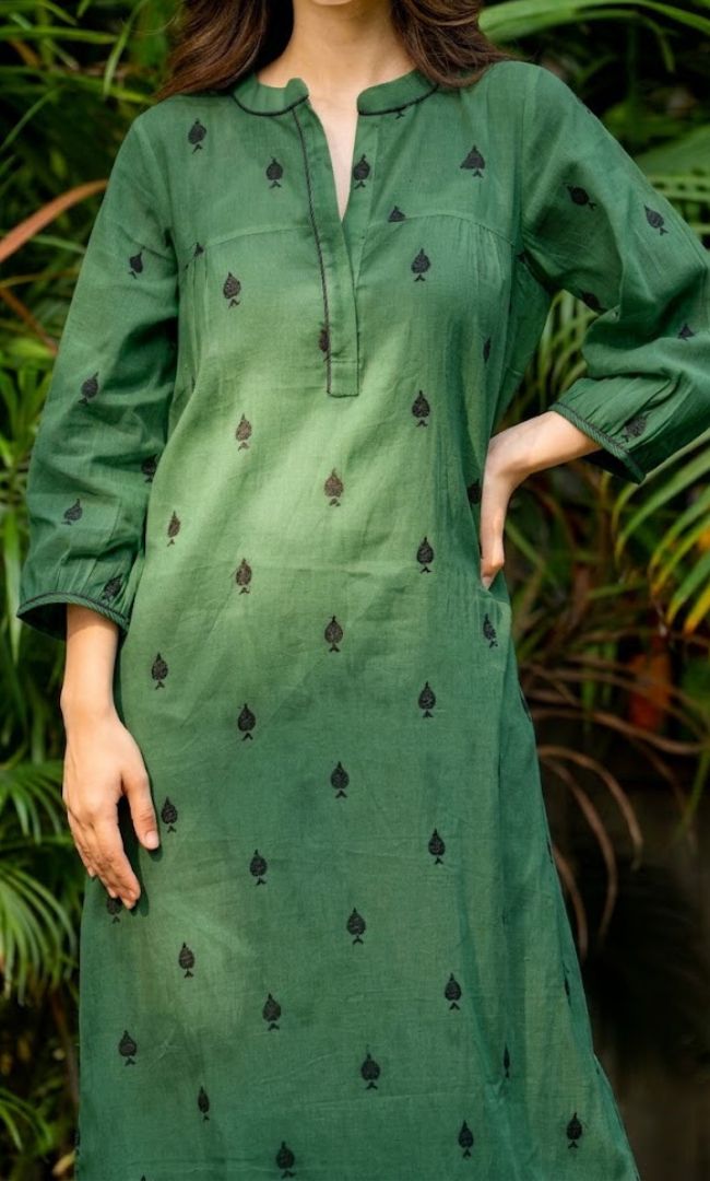 Green Pikes Spades Cotton Kurta Set