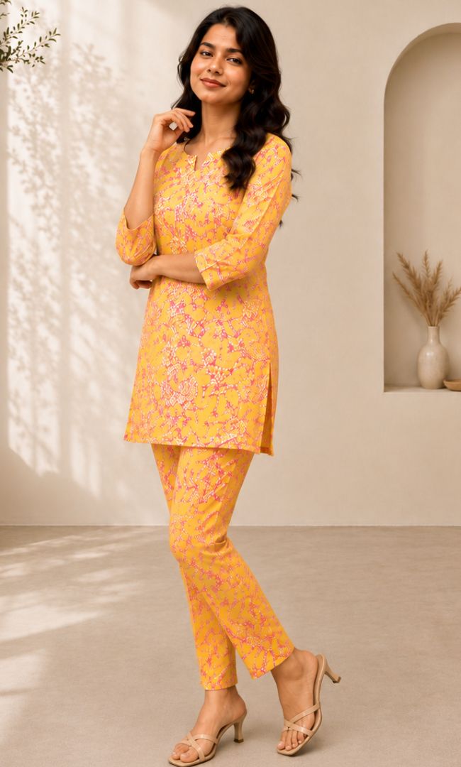 Yellow Printed Rozana Set