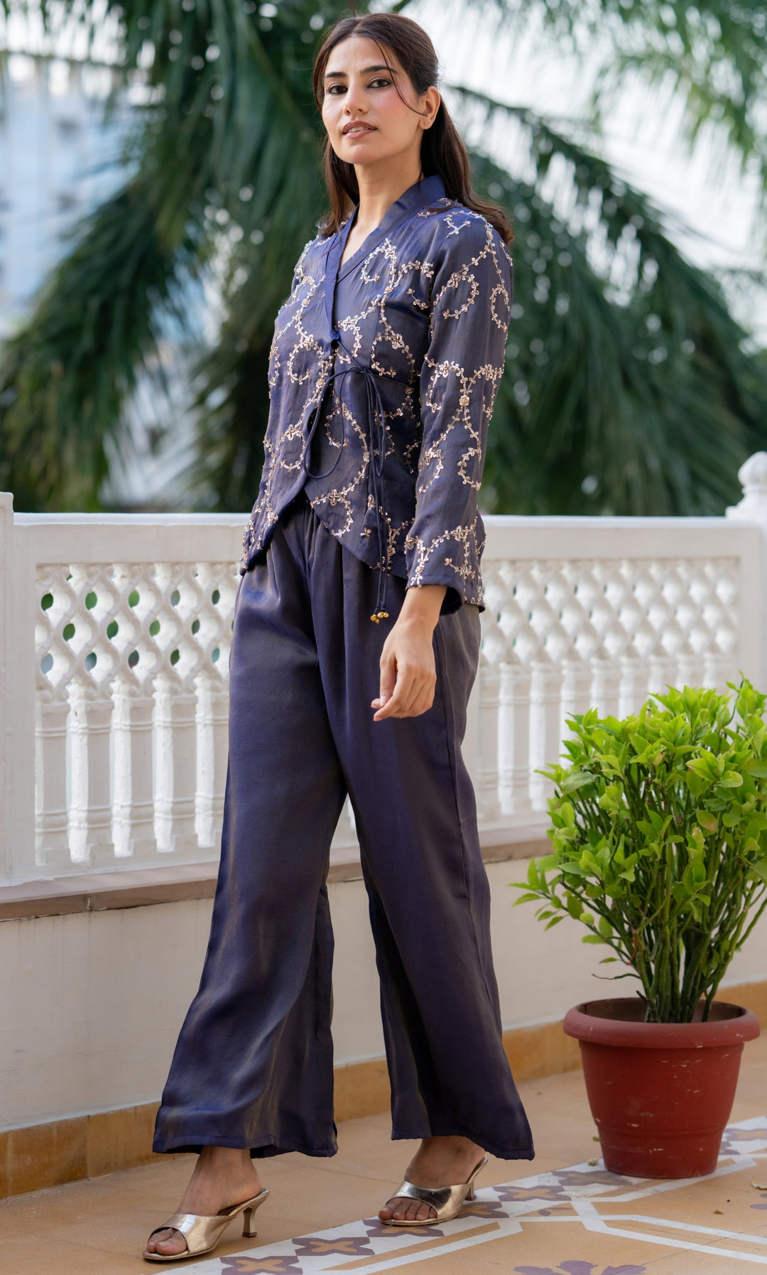 Purple Sitara Tissue Co-ord Set