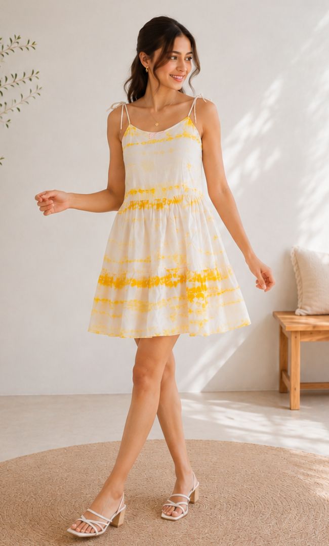YELLOW WAVY 70s MINI DRESS