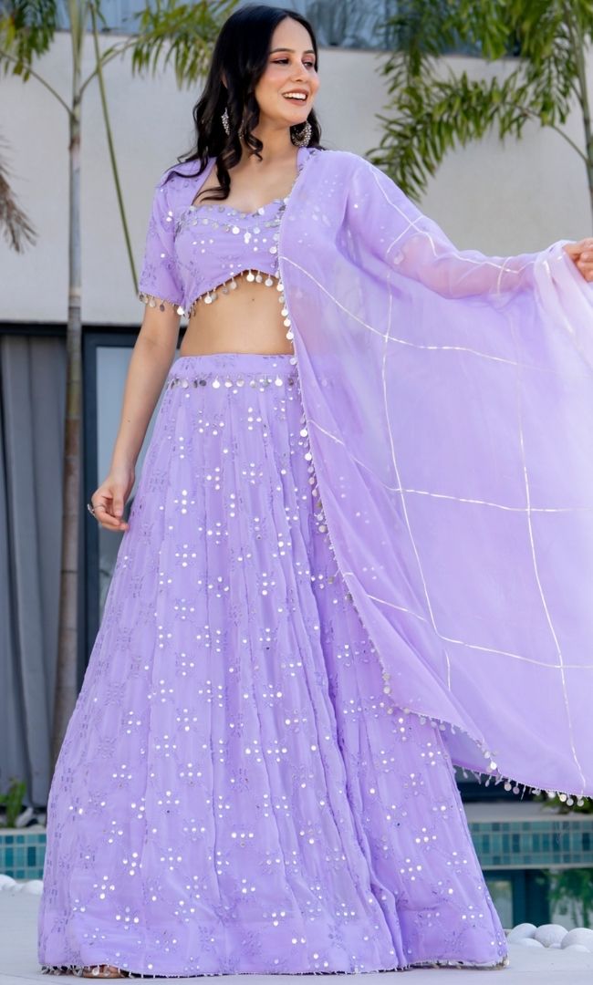 Zane Lilac Georgette Lehenga
