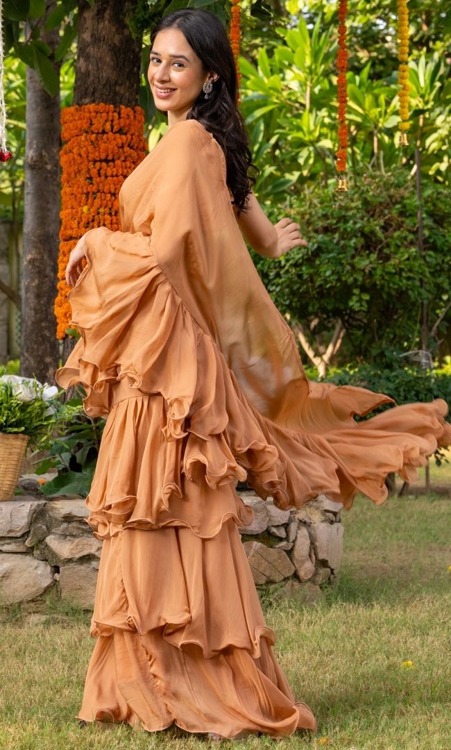 Buff Brown Ruffle Saree