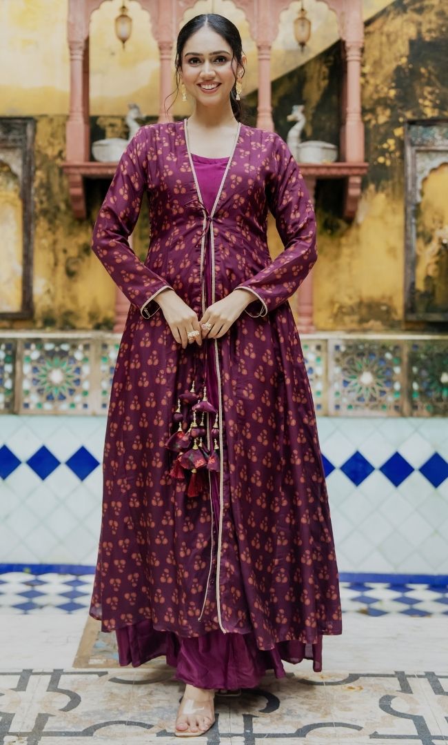 Calira Wine Anarkali Set