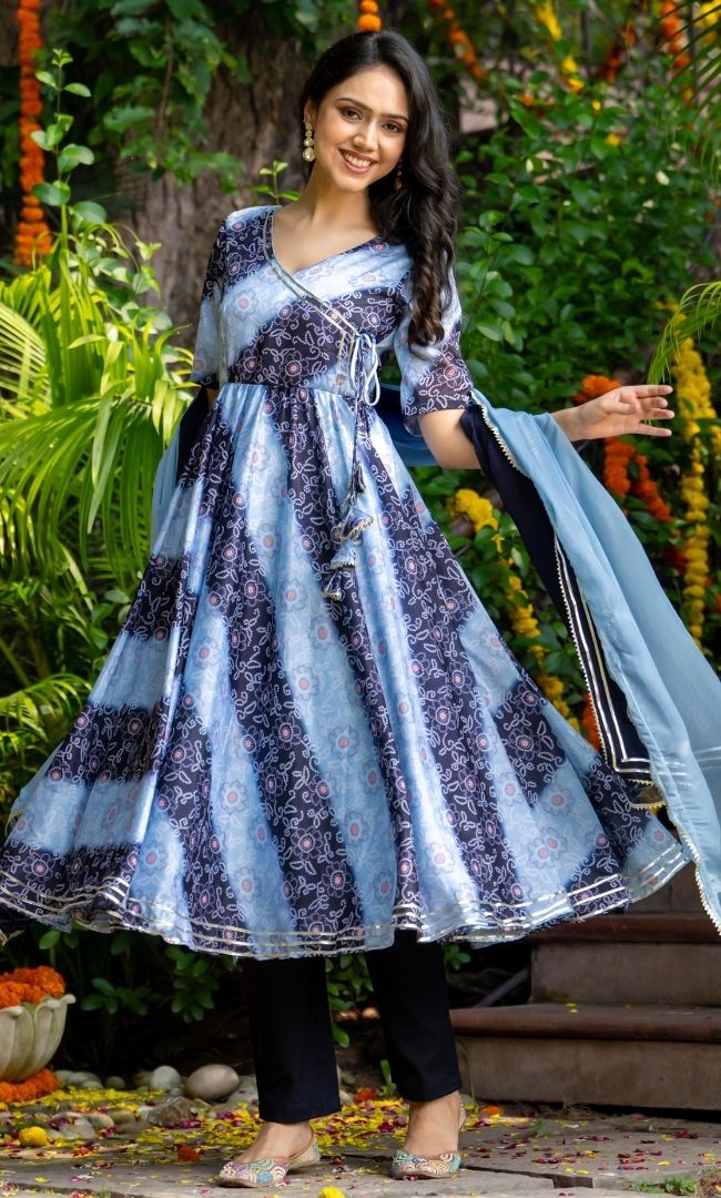Lapis Blue Bandhej Anarkali Set