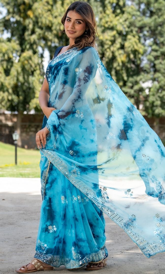 Blue Shibori Saree