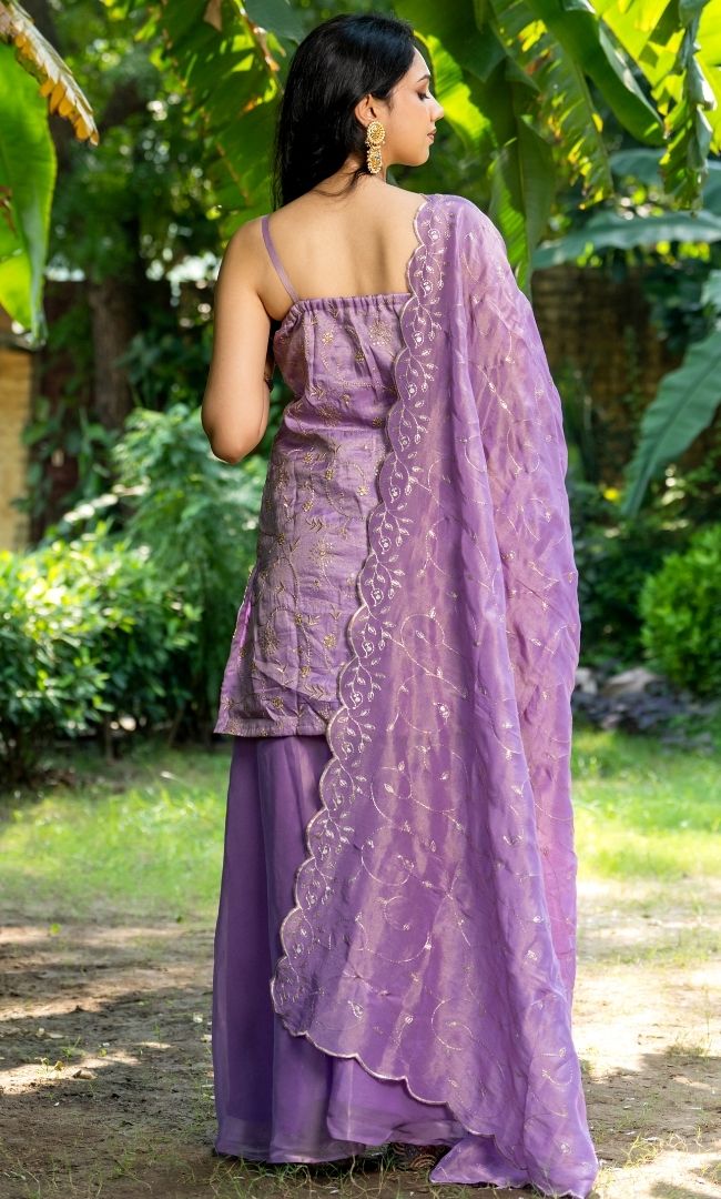Periwinkle Embroidered Tissue Suit Set