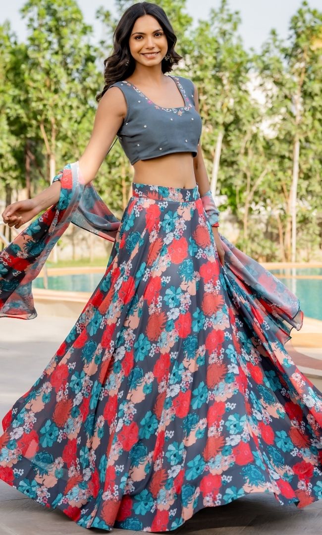 Saanjh Grey Lehenga Set