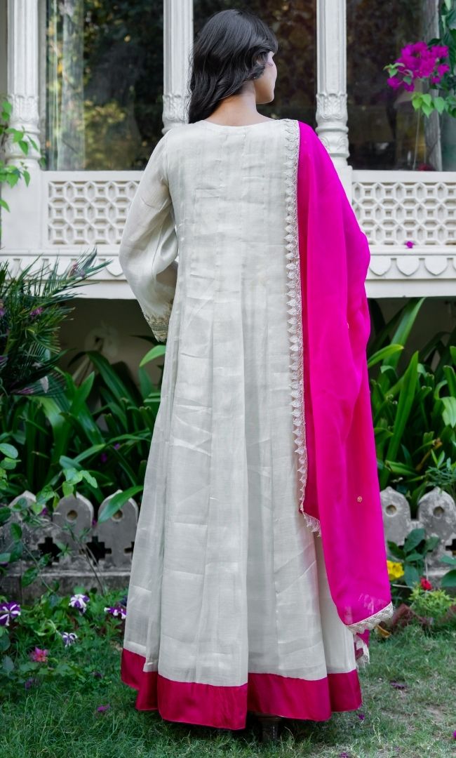Fuchsia Ivory Tissue Anarkali Set
