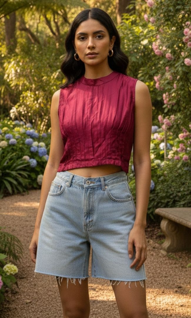 Ruby Gleam Satin Mock Neck Top