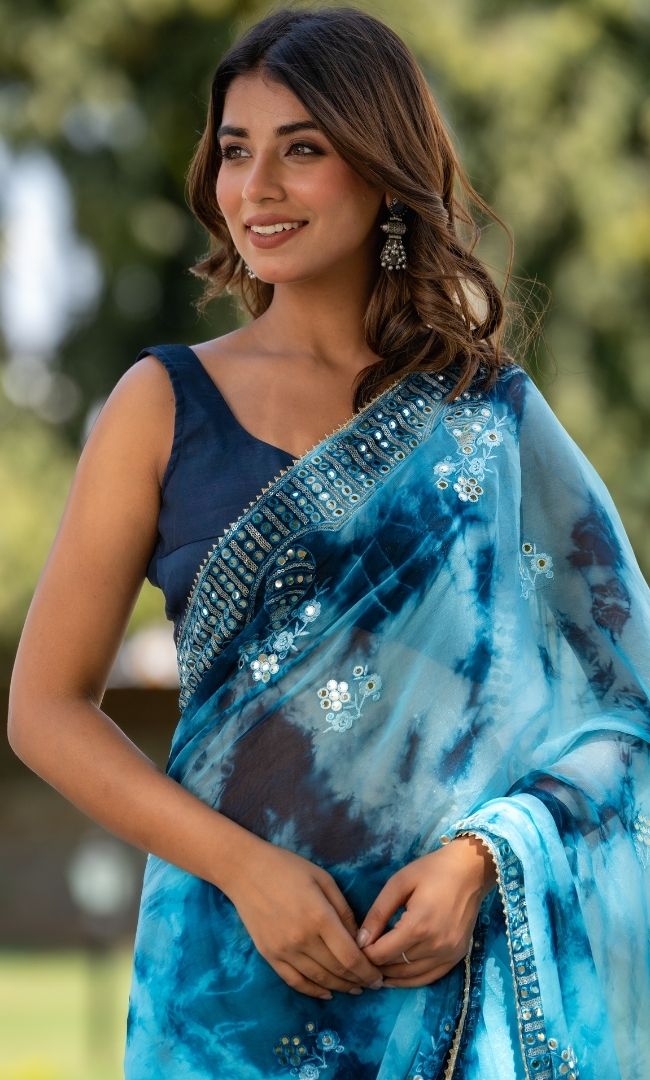 Blue Shibori Saree