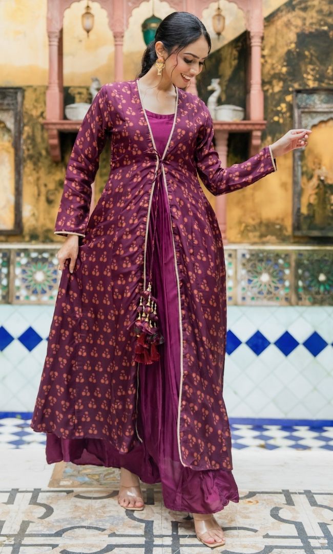 Calira Wine Anarkali Set