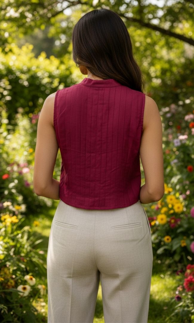 Ruby Gleam Satin Mock Neck Top