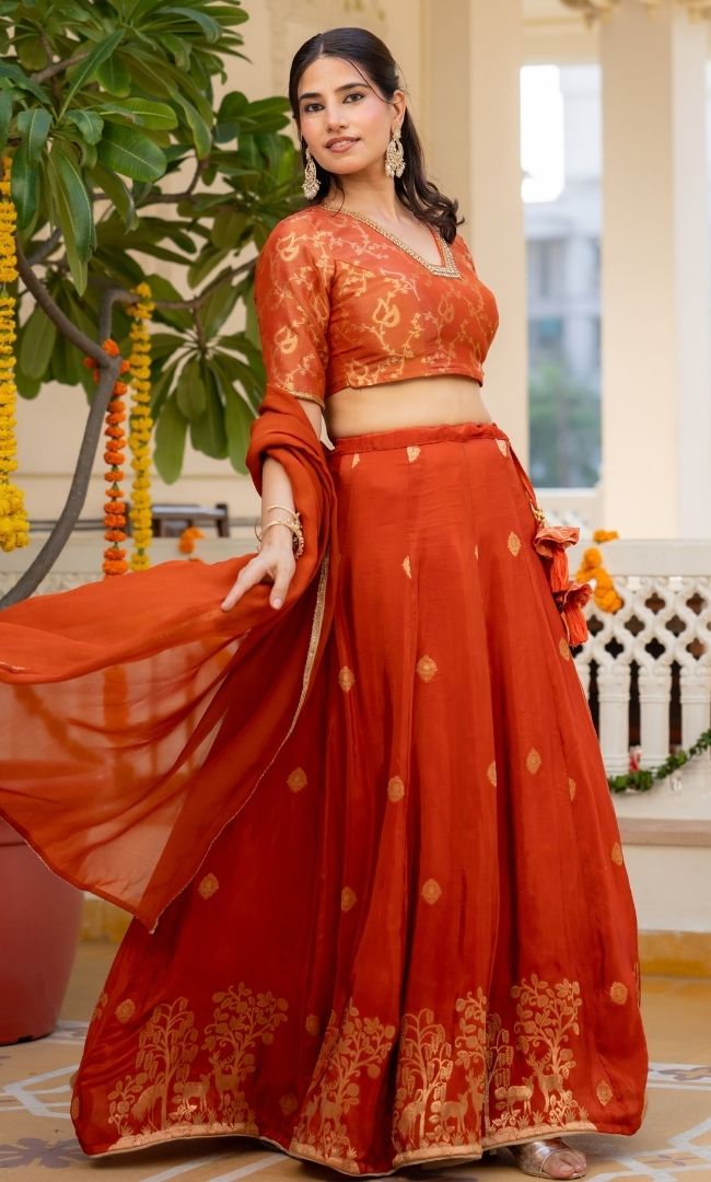 Rania Organge Brocade Lehenga Set