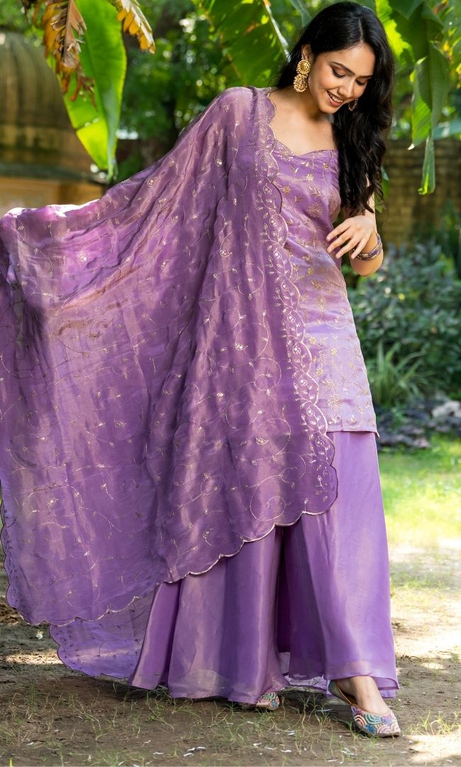 Periwinkle Embroidered Tissue Suit Set