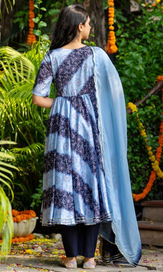 Lapis Blue Bandhej Anarkali Set