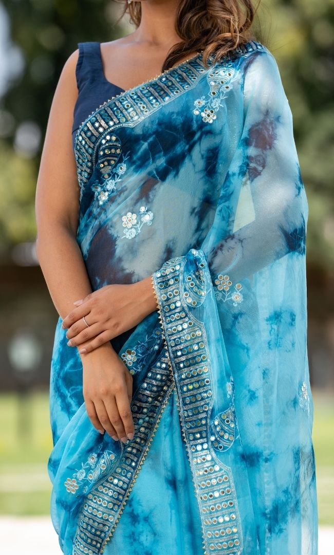 Blue Shibori Saree