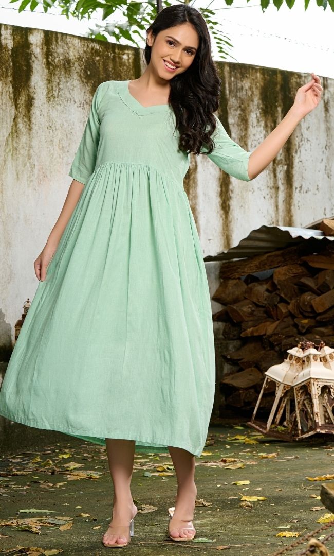 Pistachio Green Linen  Dress