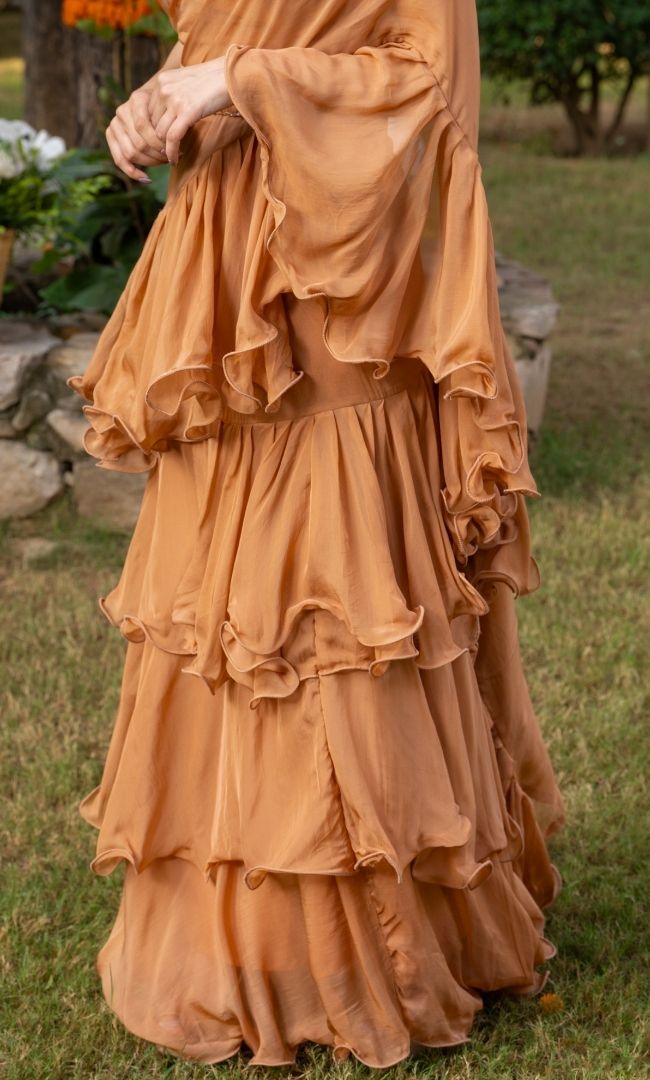 Buff Brown Ruffle Saree