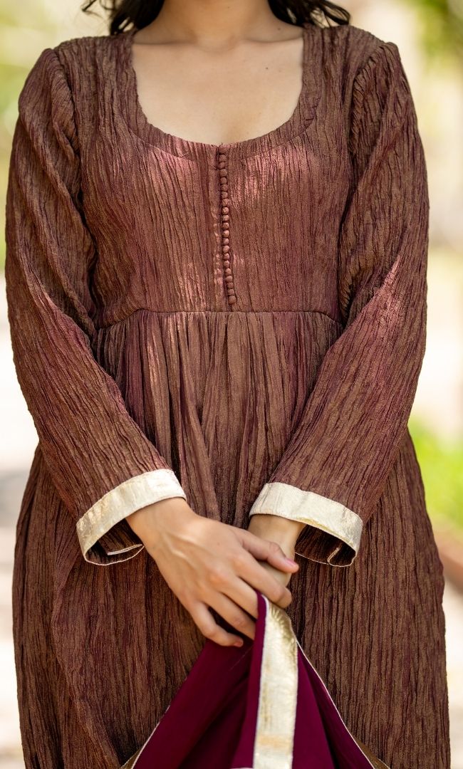 Sana Brown Crushed Anarkali Set