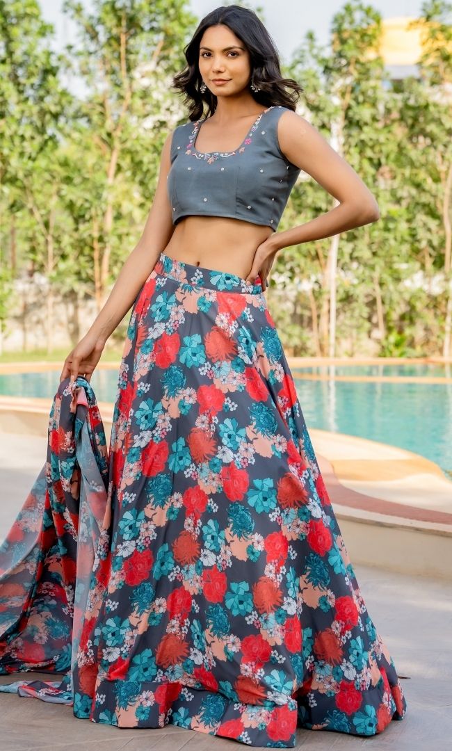 Saanjh Grey Lehenga Set