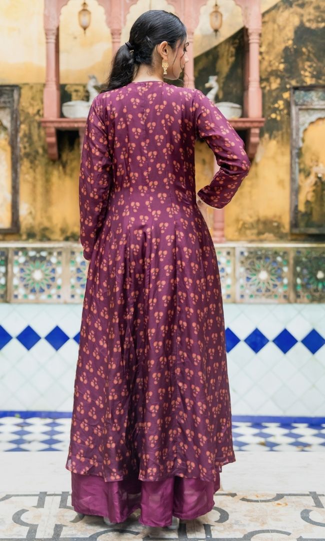 Calira Wine Anarkali Set