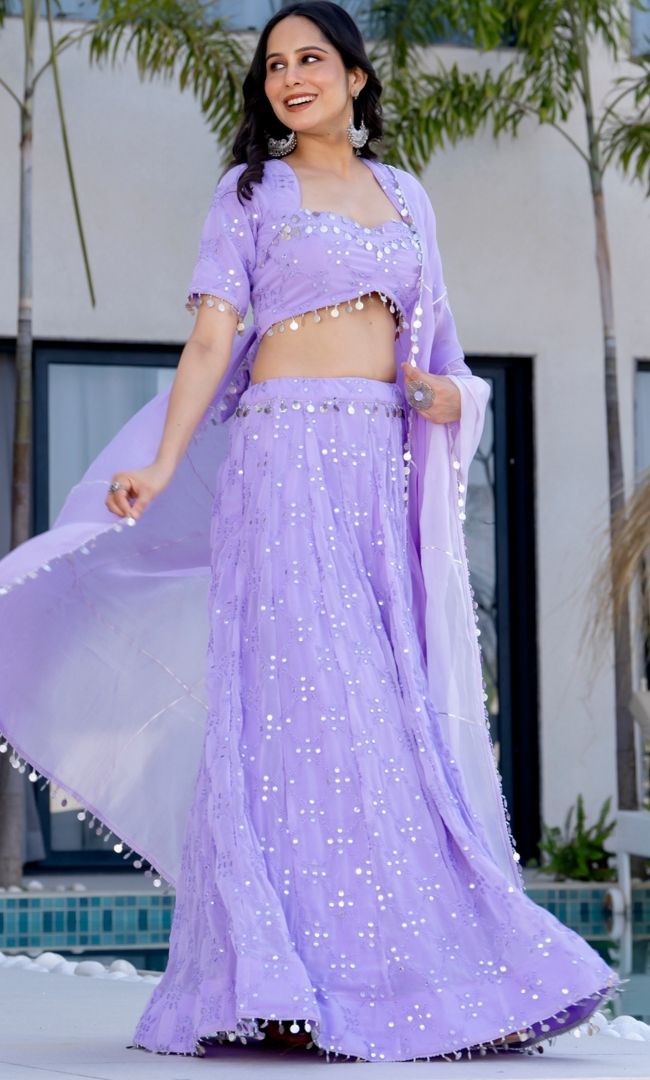 Zane Lilac Georgette Lehenga
