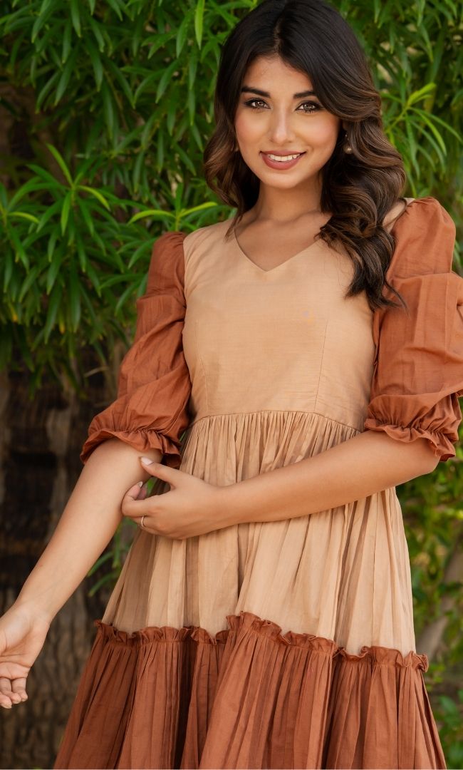 Brown Whisper Color Block Dress