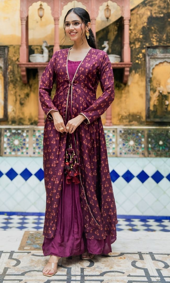 Calira Wine Anarkali Set