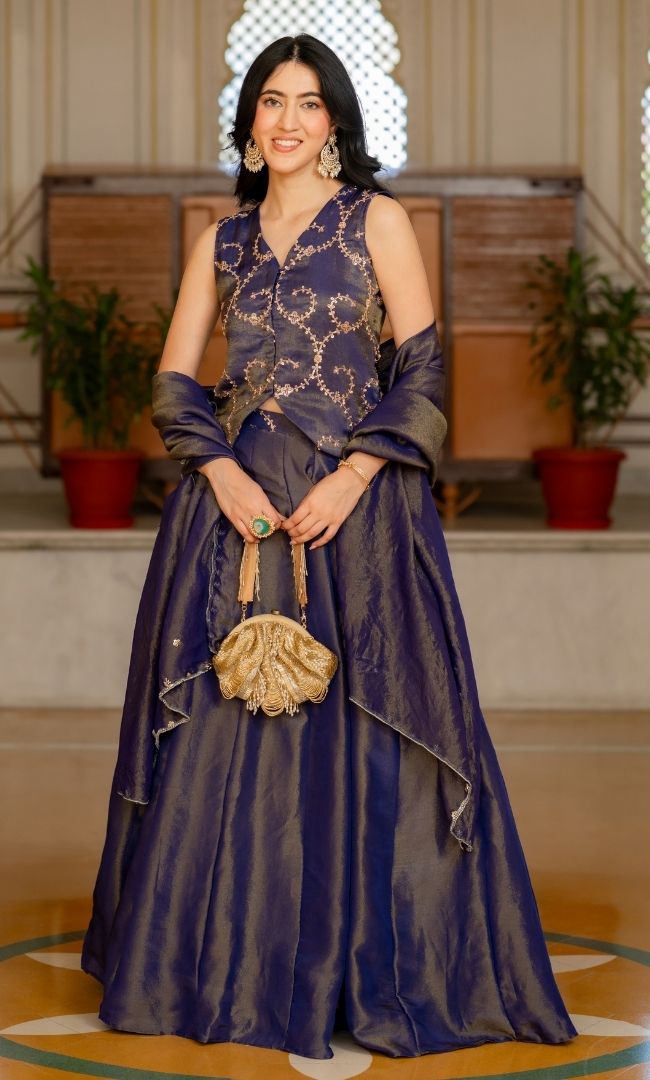 Sara Purple Tissue Lehenga Set