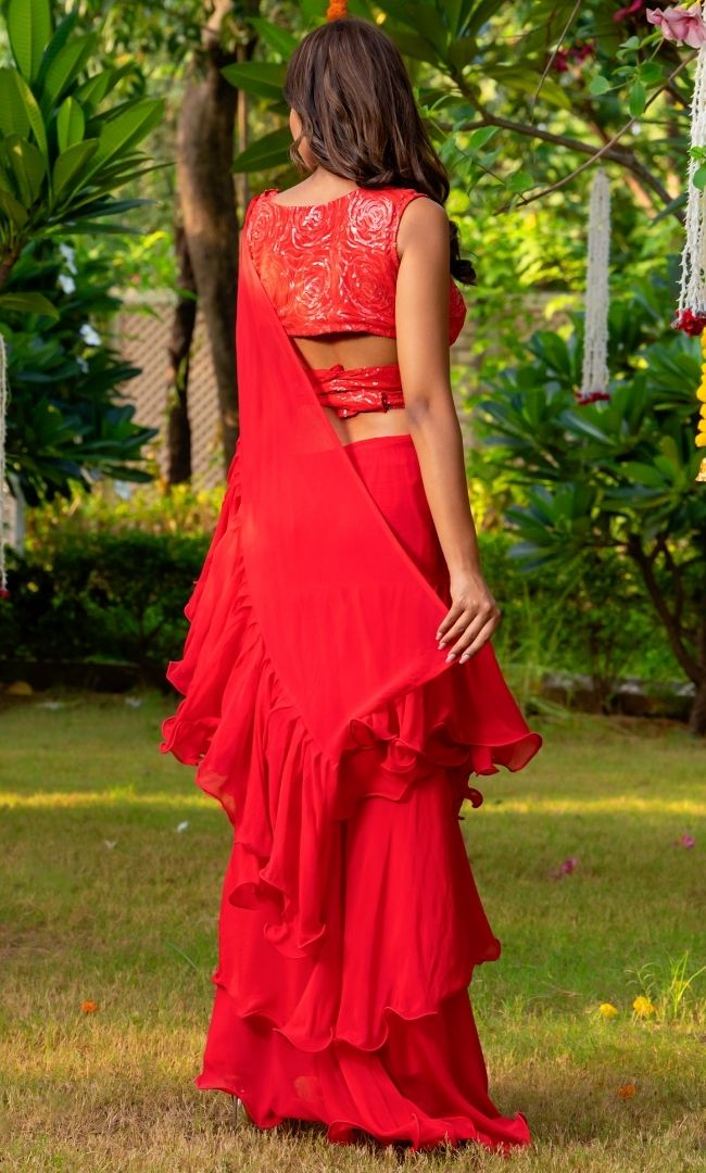 Red Ruffle Saree