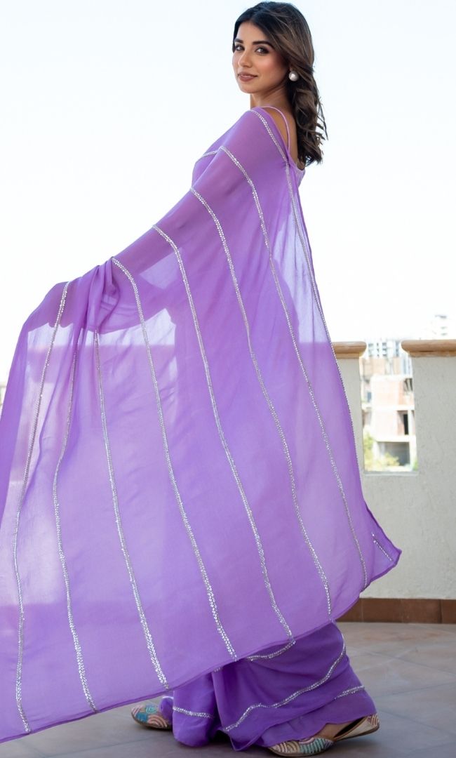 Purple Georgette Cutdana Saree