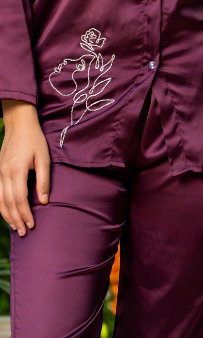 Wine Red Satin Co-ord Set