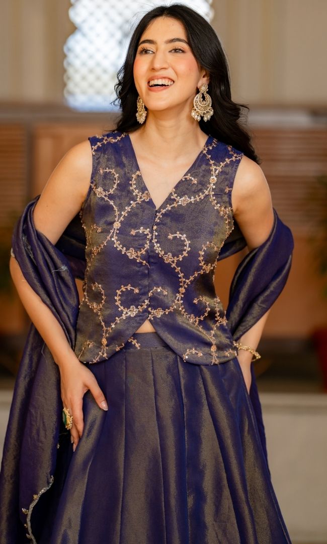 Sara Purple Tissue Lehenga Set