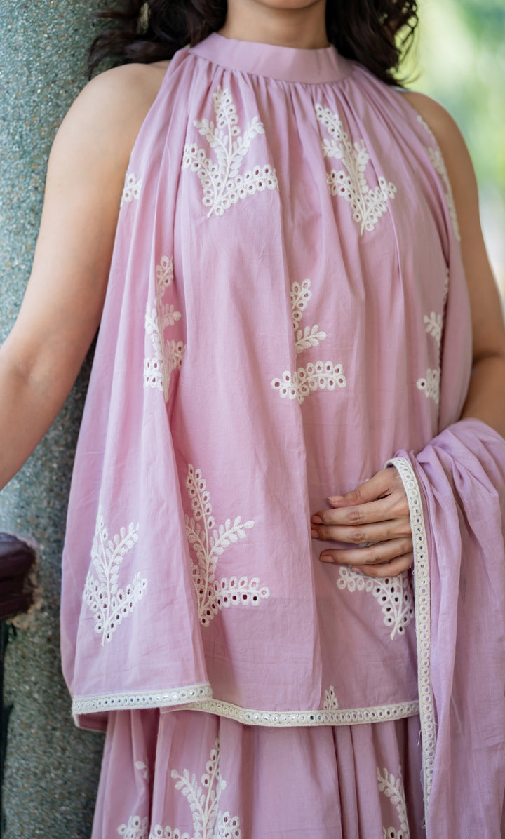Pastel Mauve Cotton Skirt Set