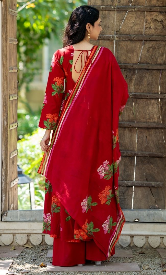 Crimson Blossom Anarkali Palazzo Set