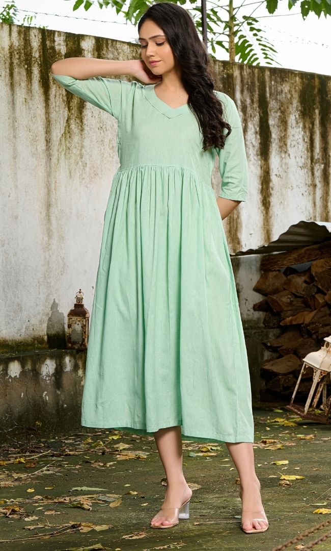Pistachio Green Linen  Dress