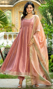 Pastel Peach Tissue Anarkali Set